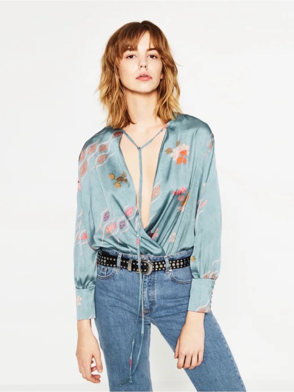 Zara floral long sleeve bodysuit satin sz small